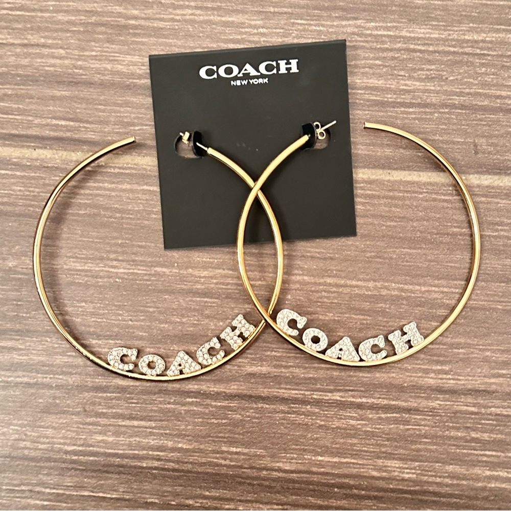 NWT Coach Large Gold Hoop Earrings with Dustbag - Picture 1 of 2